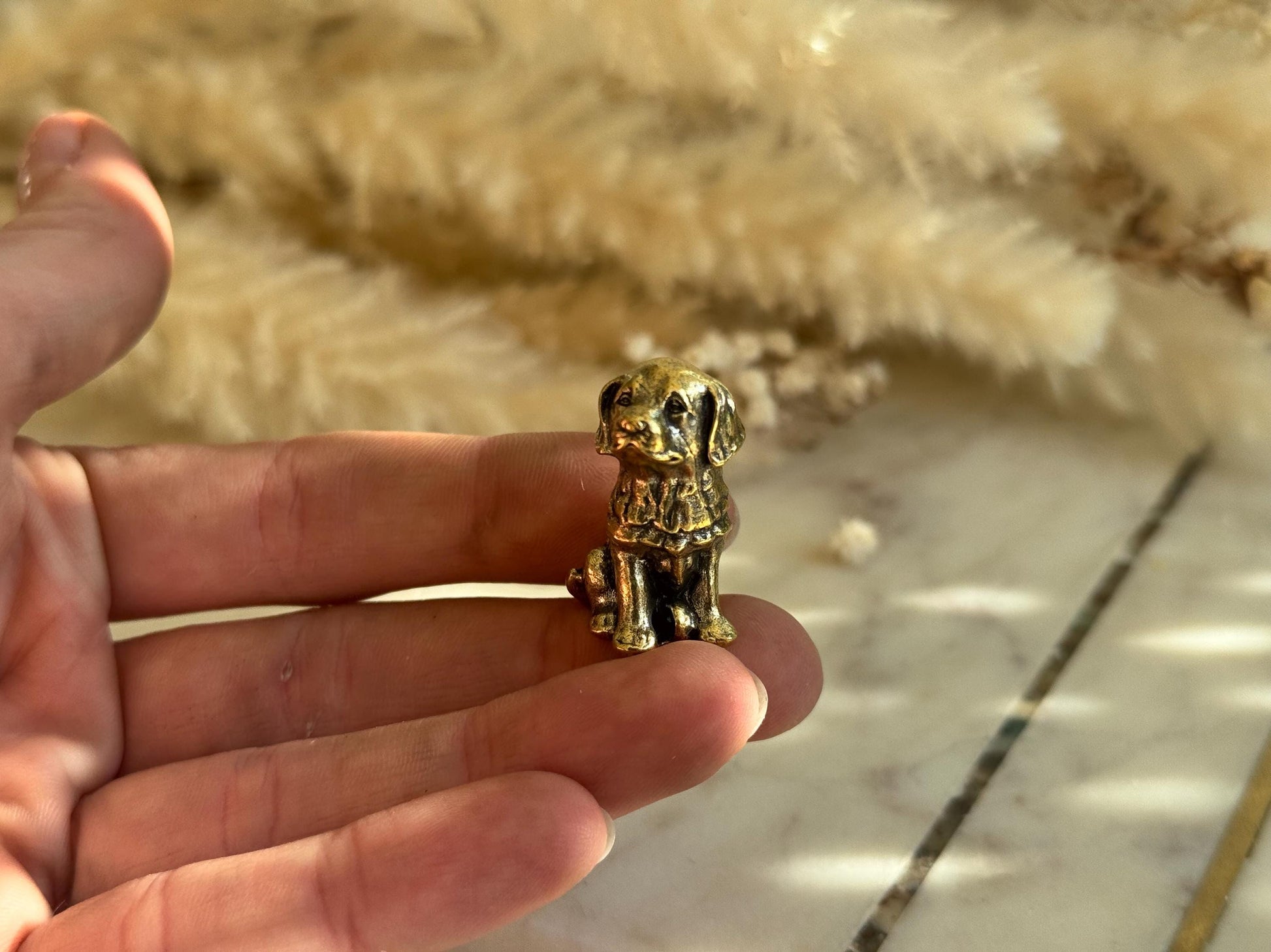 Miniature Brass Dog Figurine β Sitting Retriever Puppy dog statue