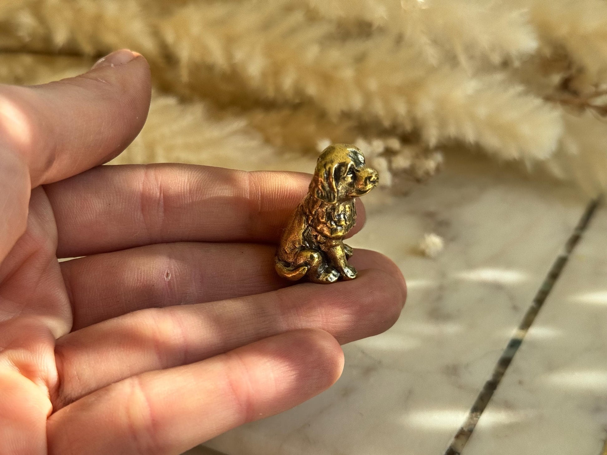 Miniature Brass Dog Figurine β Sitting Retriever Puppy dog statue