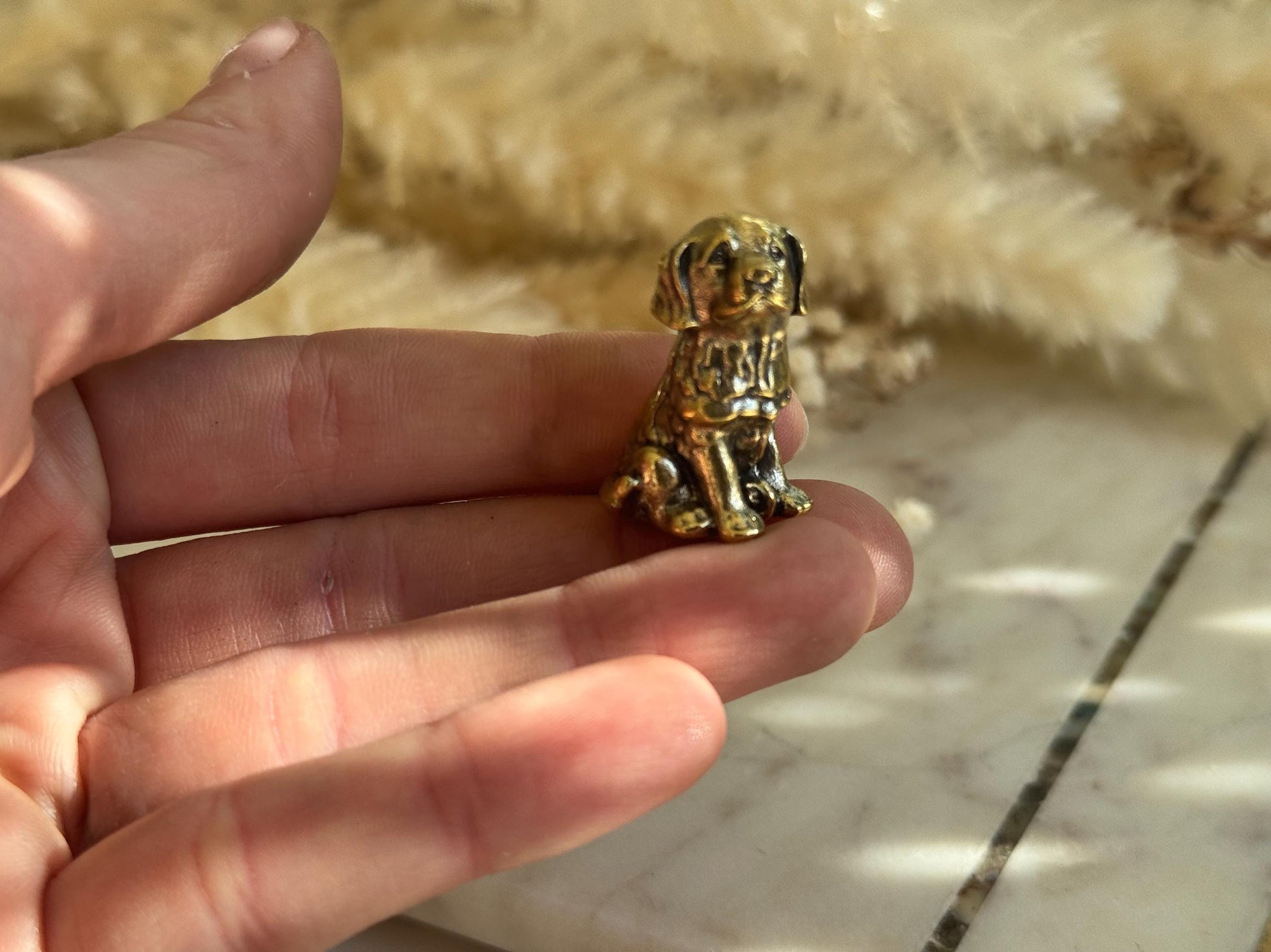 Miniature Brass Dog Figurine β Sitting Retriever Puppy dog statue