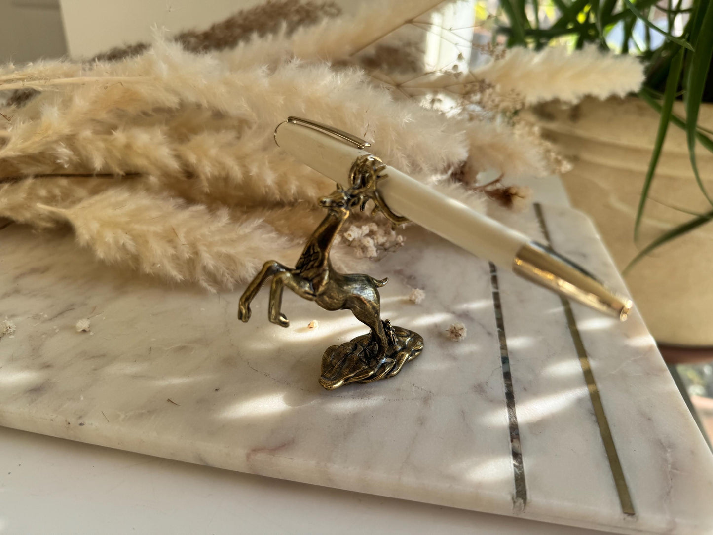 Brass Reindeer Pen Holder Majestic Desk Ornament, Luxury desk accessories, Christmas gift