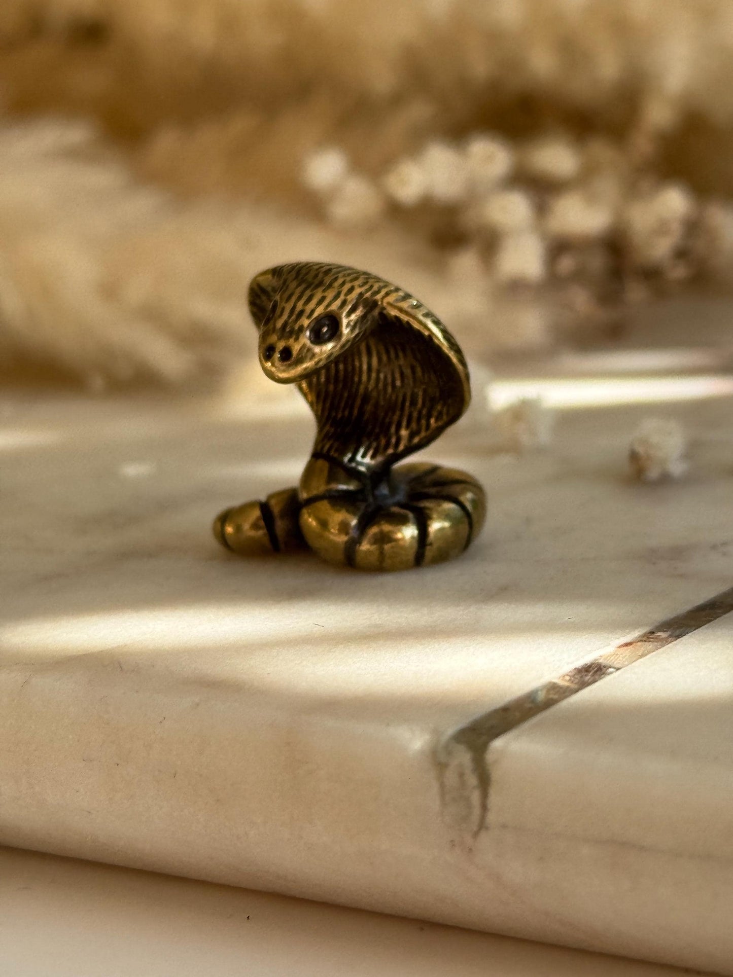 Miniature Brass Cobra Figurine – Serpent Totem Sculpture, creative gift, gift for snake lovers