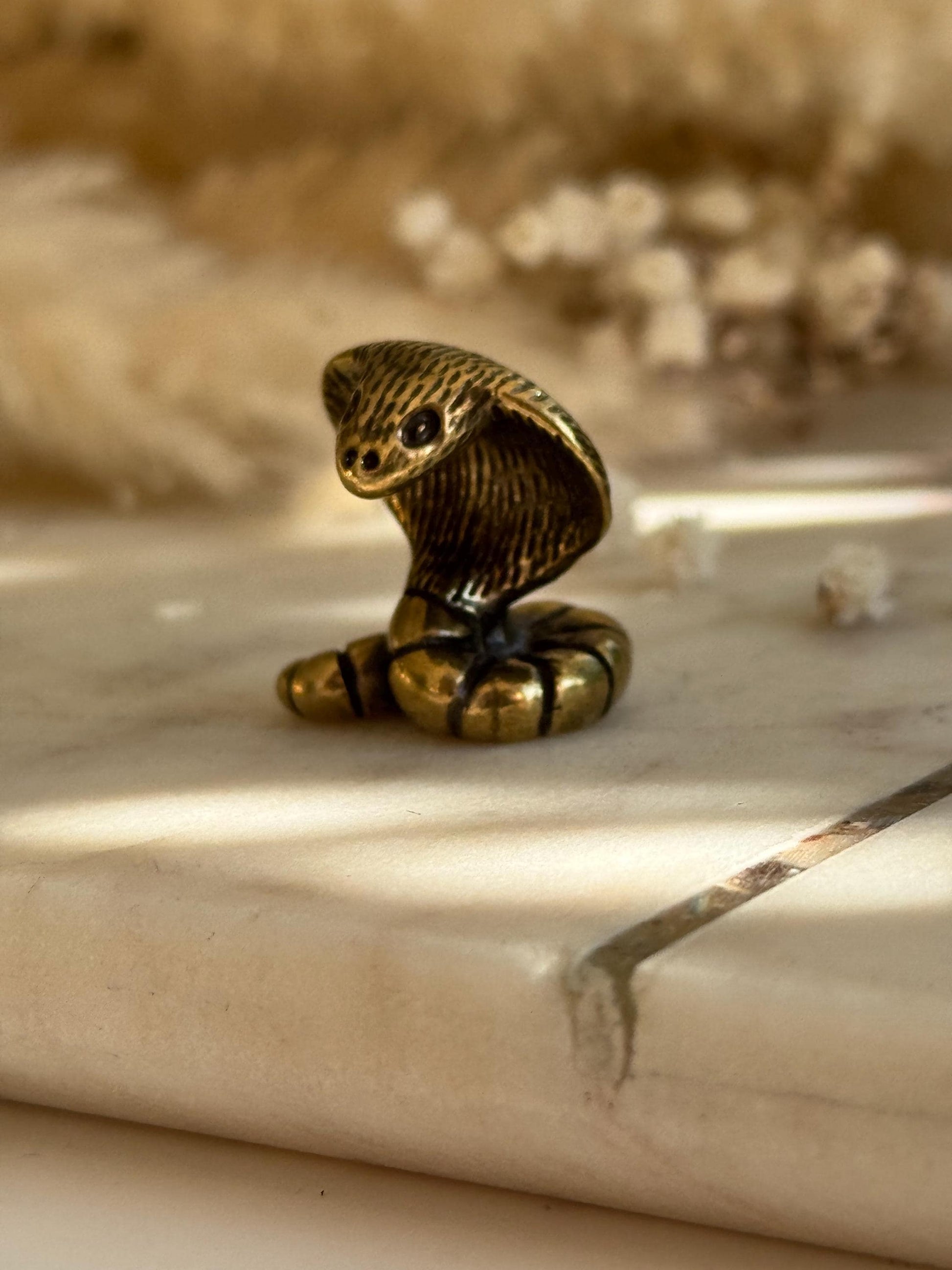 Miniature Brass Cobra Figurine – Serpent Totem Sculpture, creative gift, gift for snake lovers