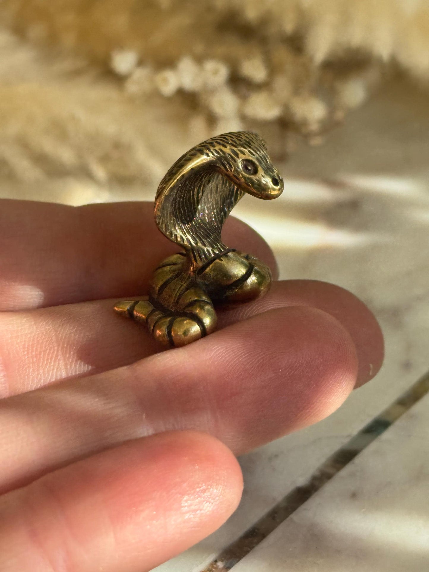 Miniature Brass Cobra Figurine – Serpent Totem Sculpture, creative gift, gift for snake lovers