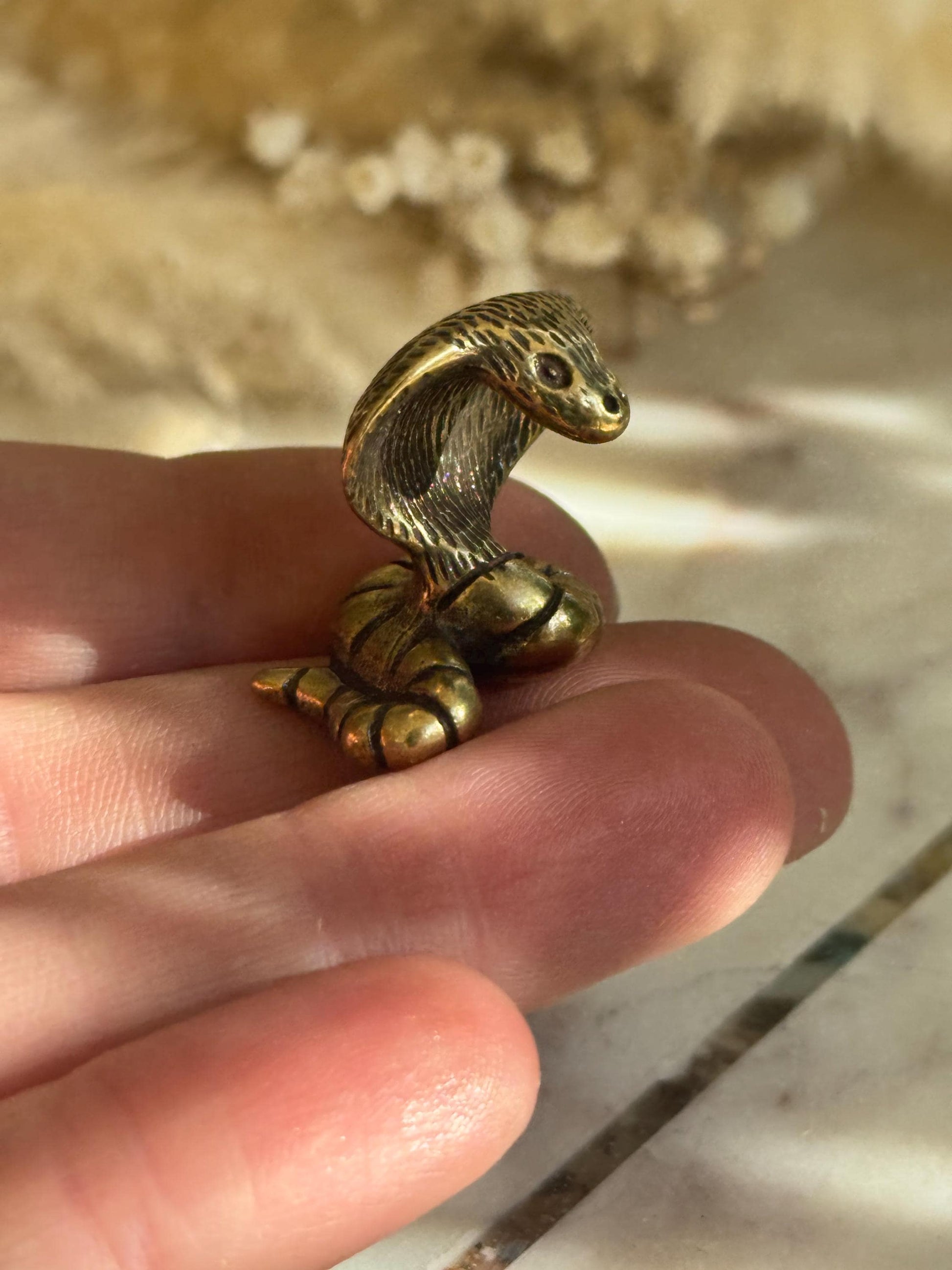 Miniature Brass Cobra Figurine – Serpent Totem Sculpture, creative gift, gift for snake lovers