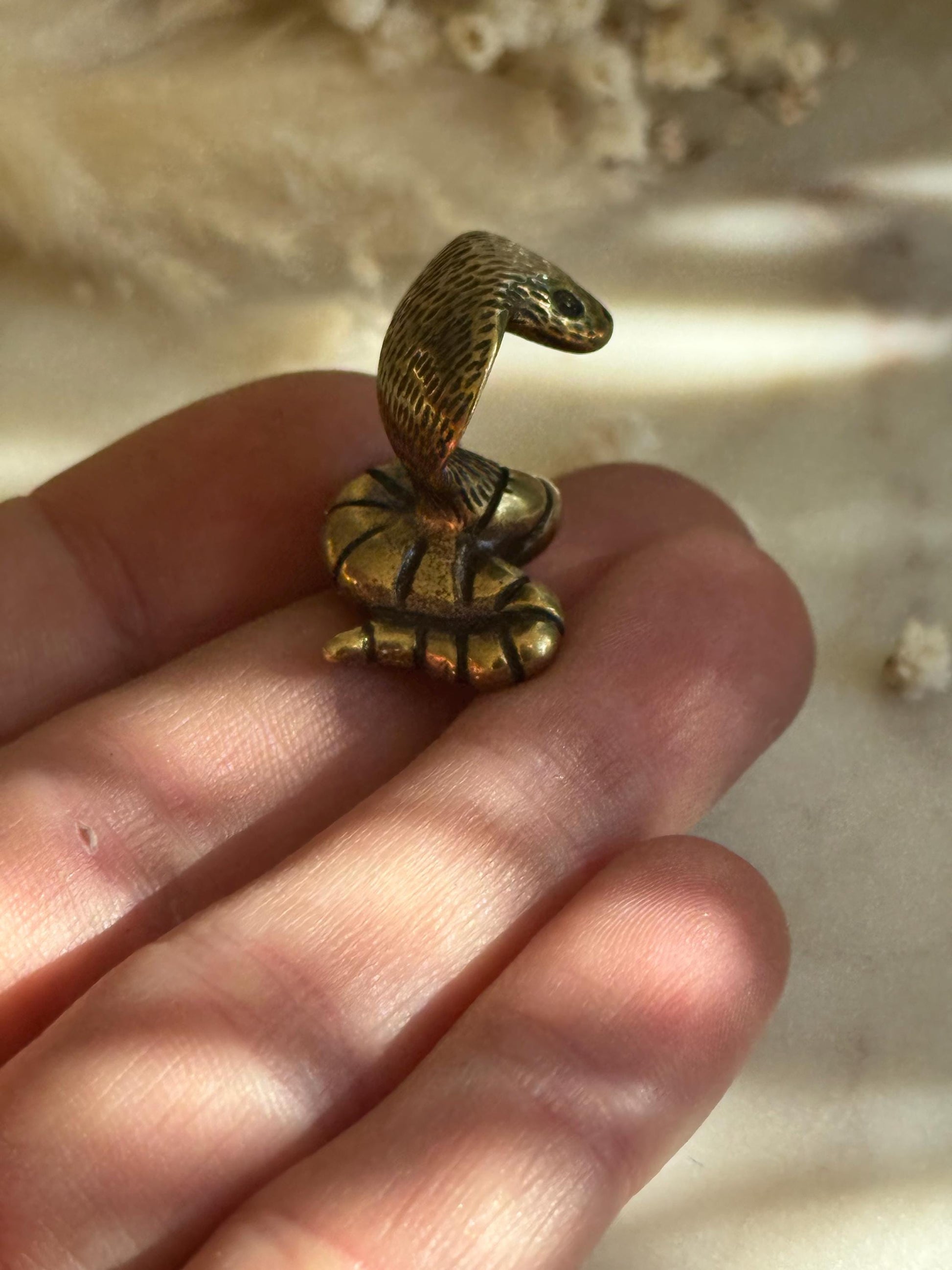 Miniature Brass Cobra Figurine – Serpent Totem Sculpture, creative gift, gift for snake lovers