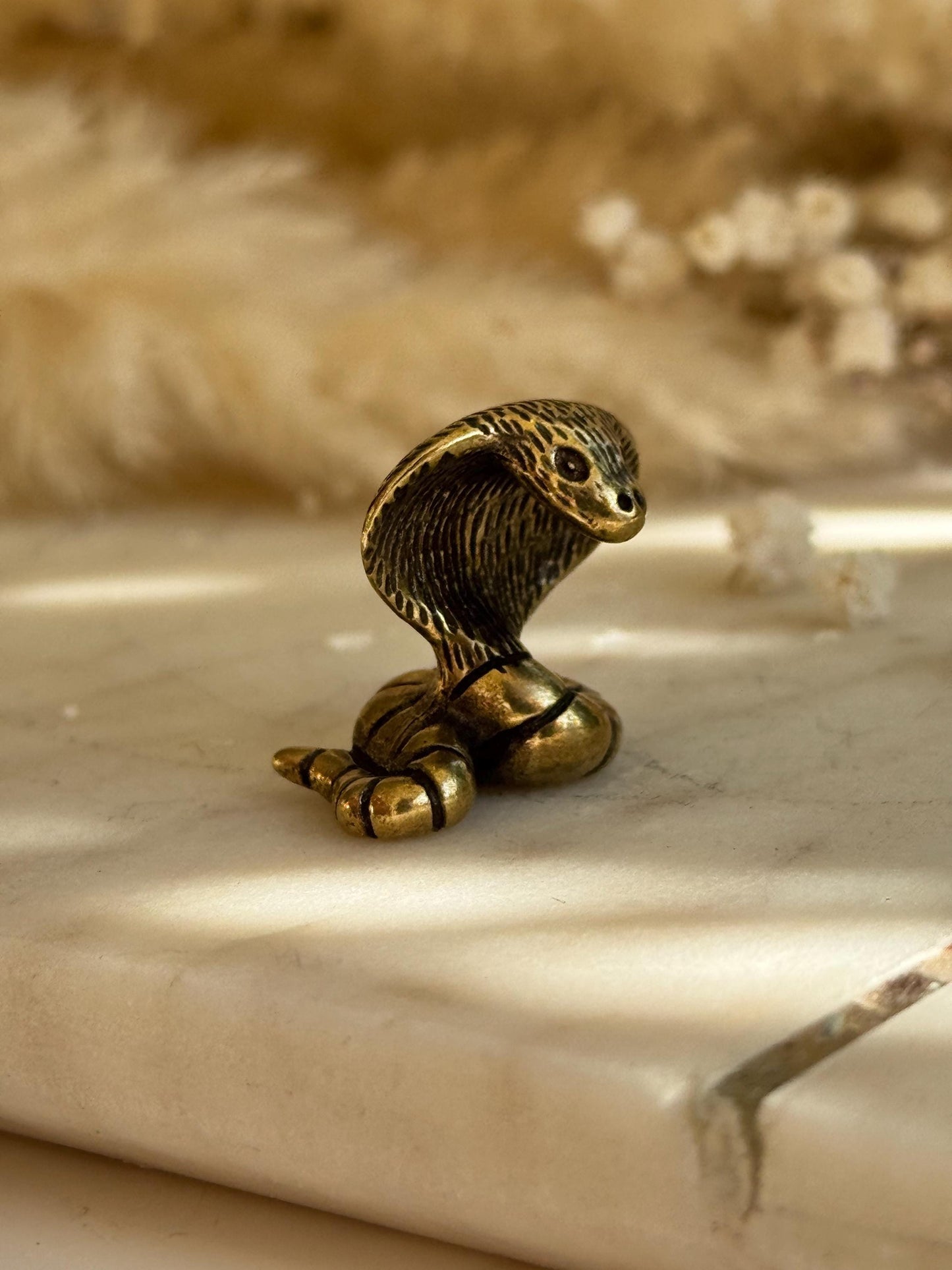 Miniature Brass Cobra Figurine – Serpent Totem Sculpture, creative gift, gift for snake lovers