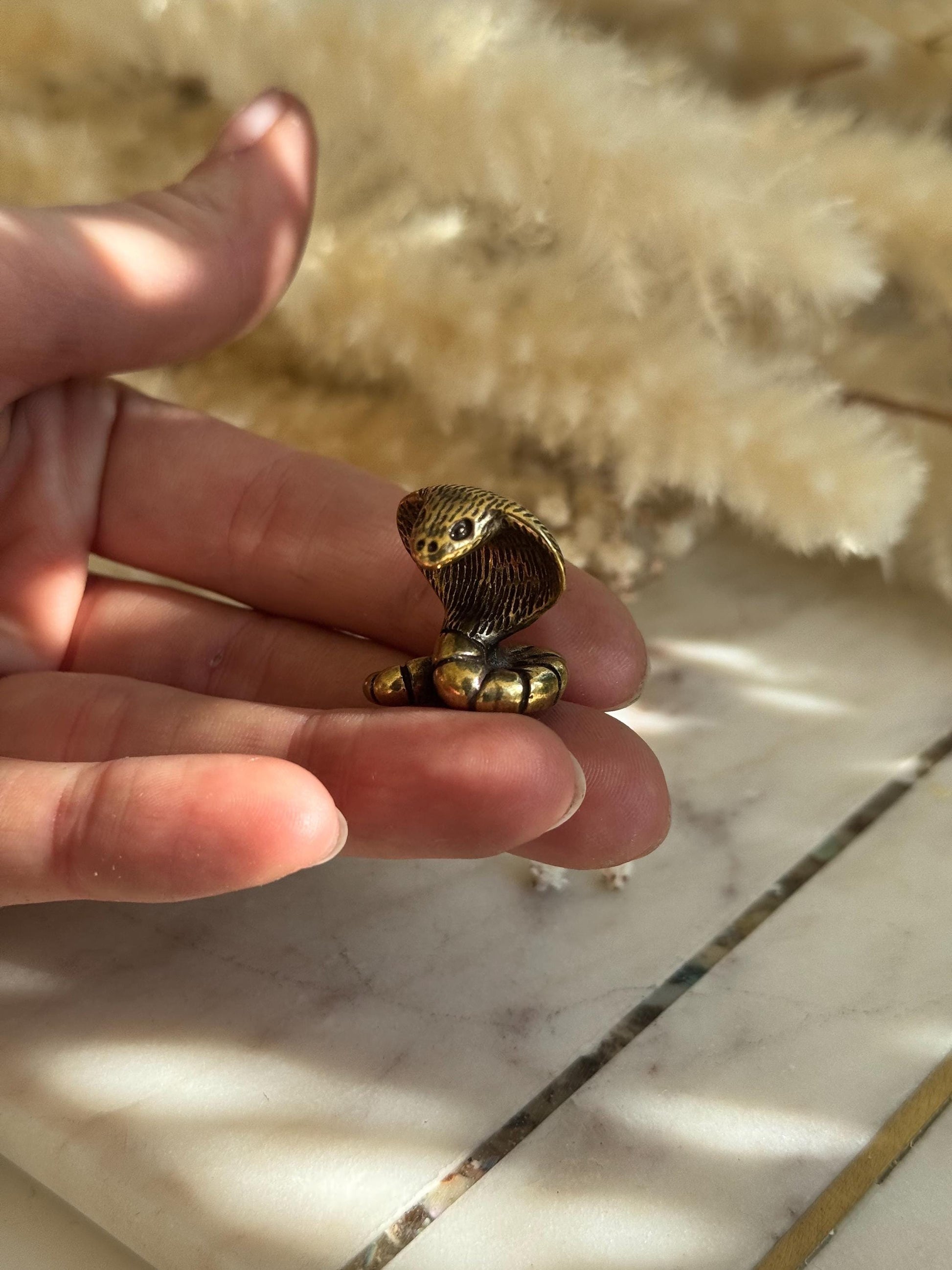 Miniature Brass Cobra Figurine – Serpent Totem Sculpture, creative gift, gift for snake lovers