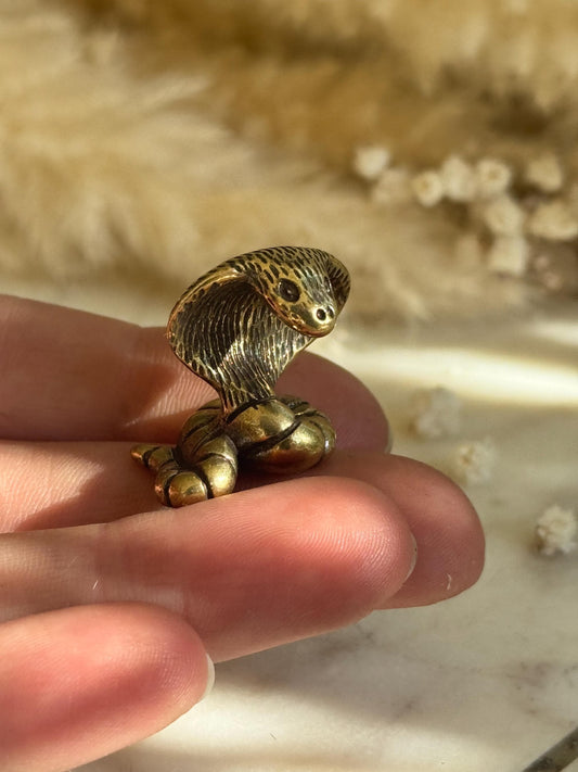 Miniature Brass Cobra Figurine – Serpent Totem Sculpture, creative gift, gift for snake lovers