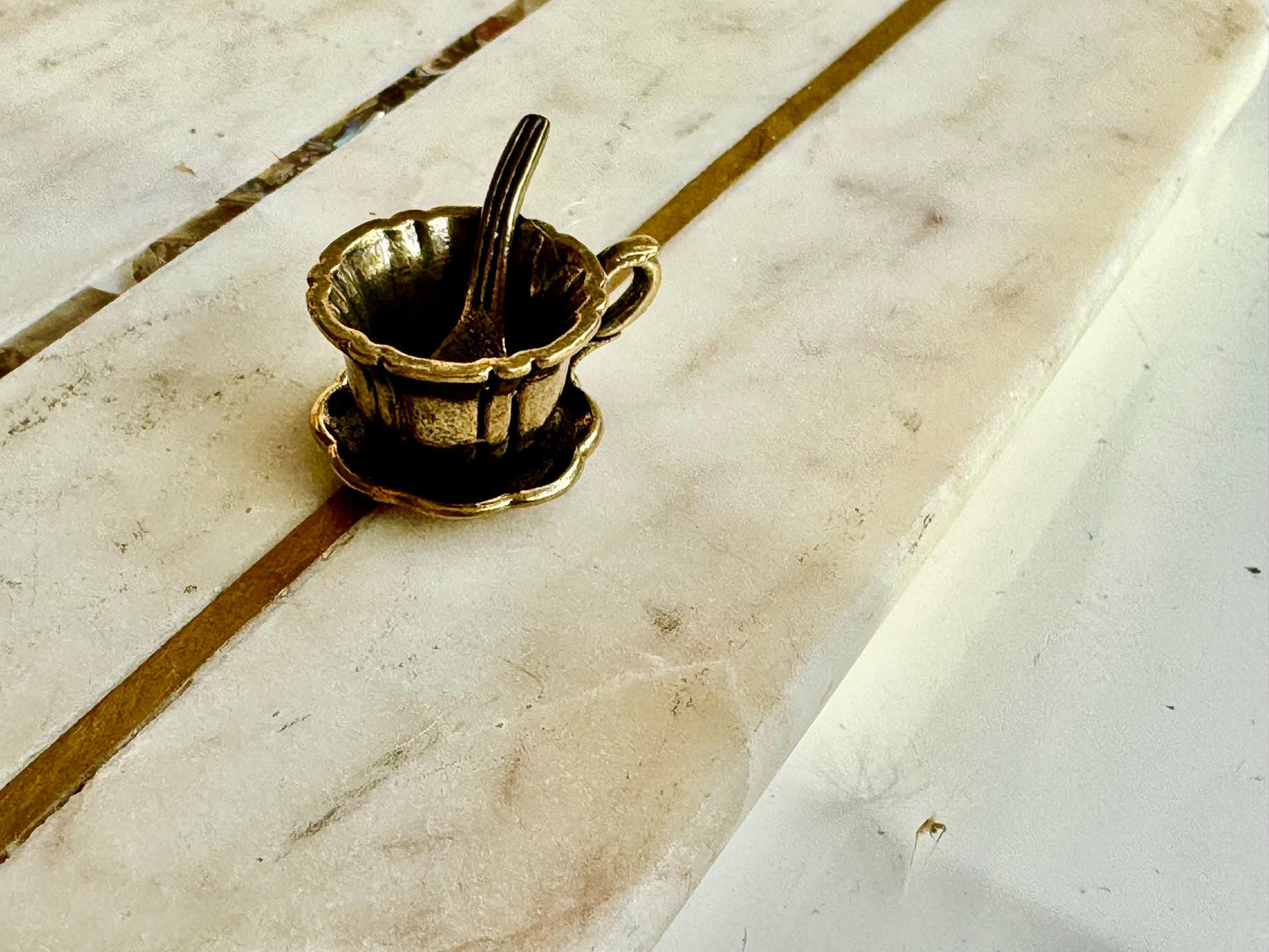Miniature Brass Tea Cup with Saucer and Spoon