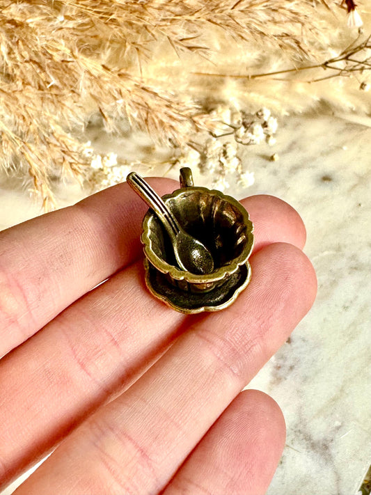 Miniature Brass Tea Cup with Saucer and Spoon