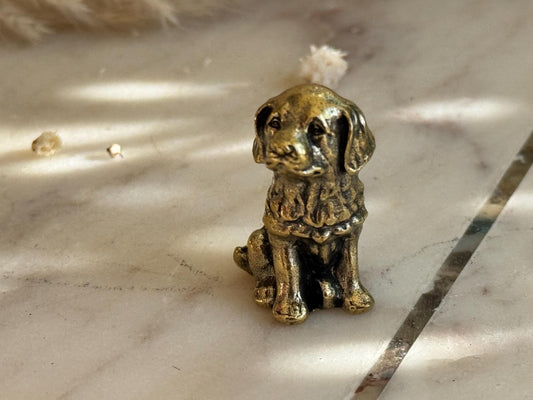 Miniature Brass Dog Figurine – Sitting Retriever Puppy dog statue