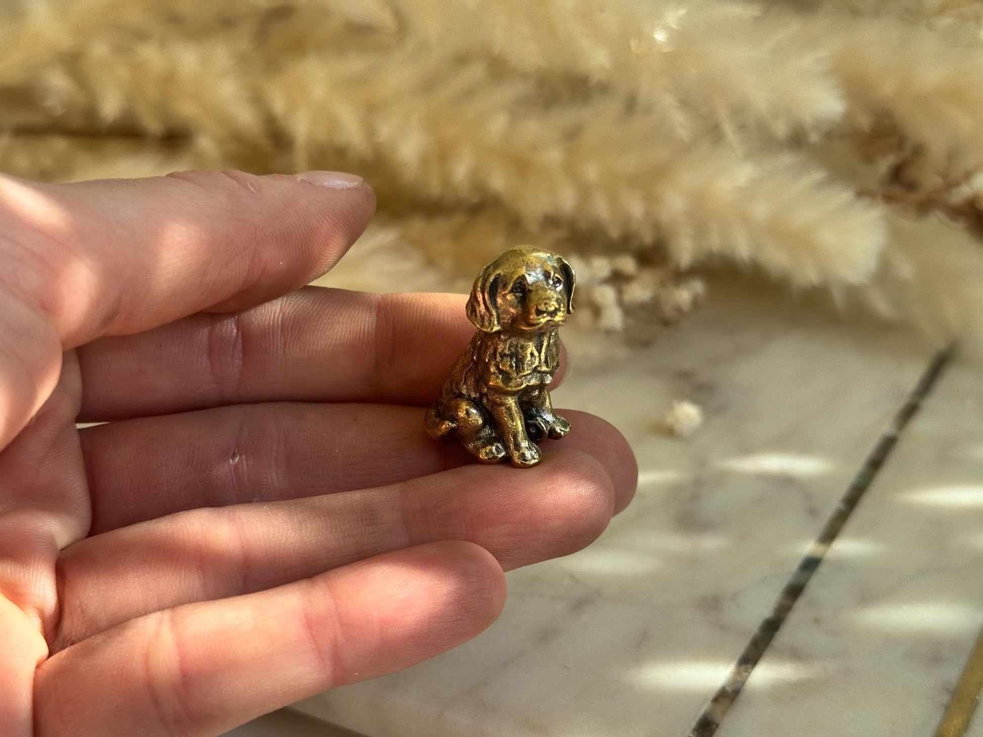 Miniature Brass Dog Figurine β Sitting Retriever Puppy dog statue