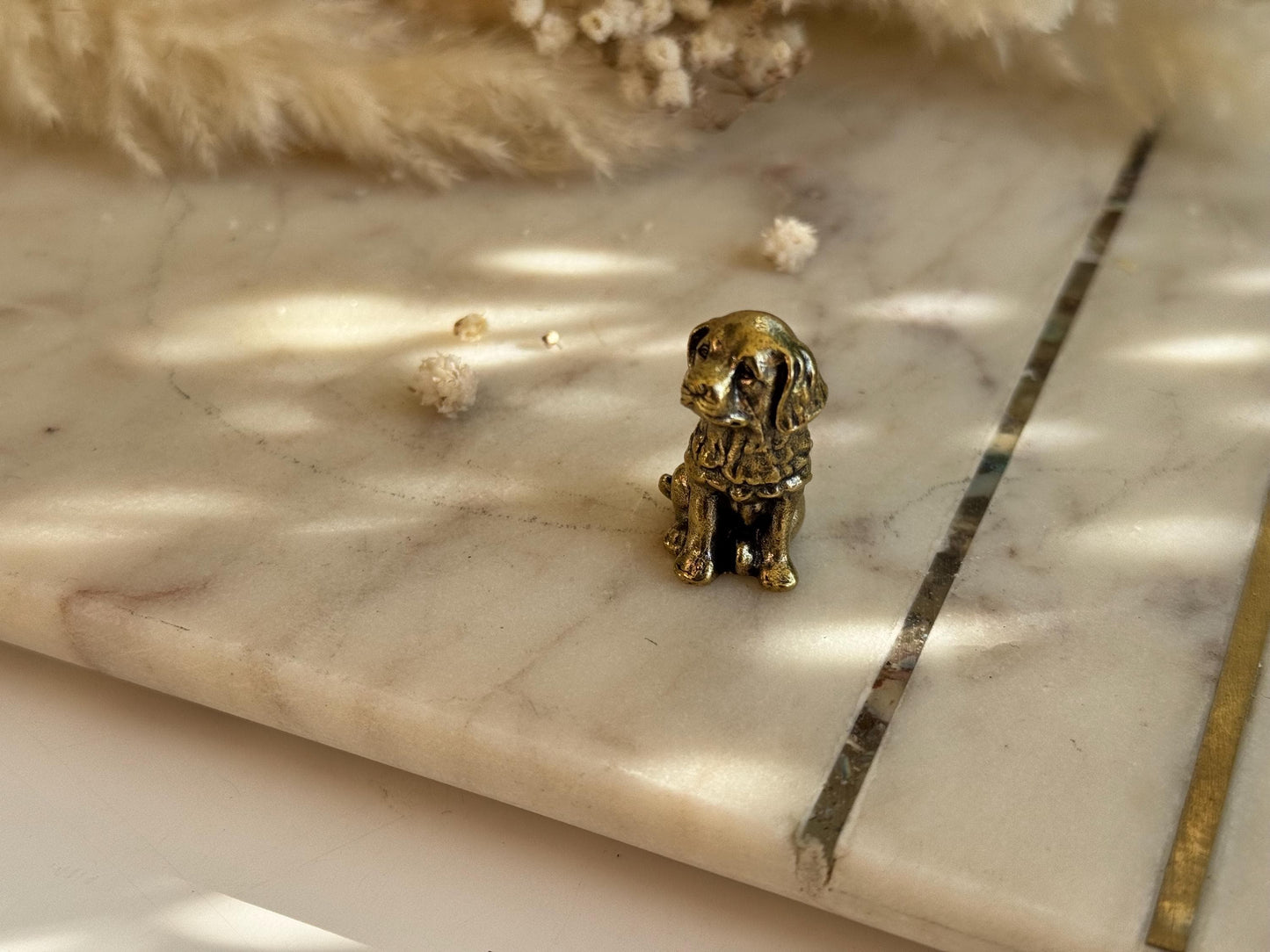 Miniature Brass Dog Figurine β Sitting Retriever Puppy dog statue