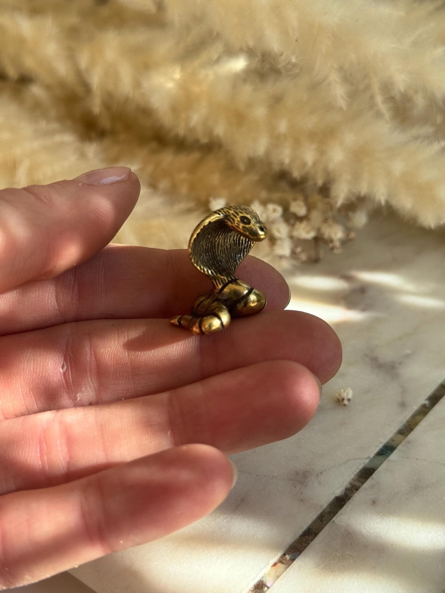 Miniature Brass Cobra Figurine – Serpent Totem Sculpture, creative gift, gift for snake lovers