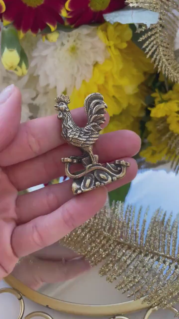 Solid brass figurine Cockerel, Rooster miniature, Chicken decorative small figurine, Metal rooster, Country Decor, Brass Rooster