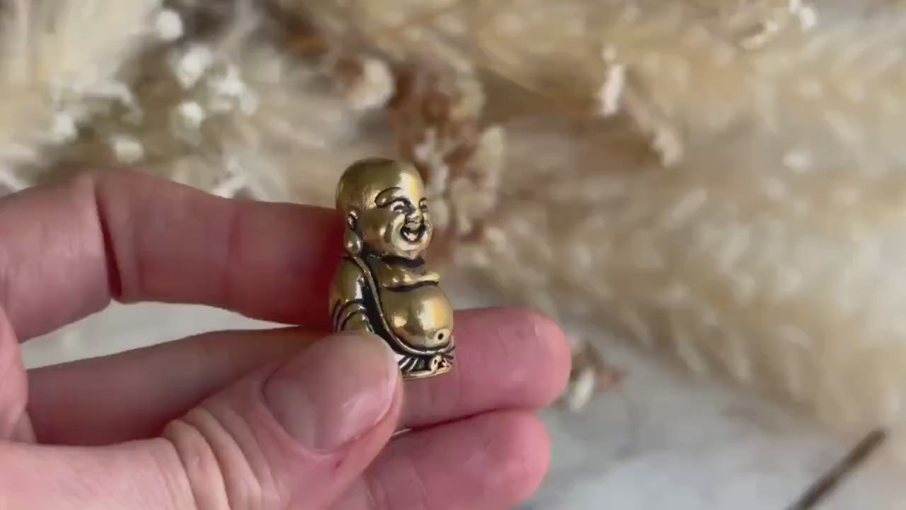 Mini Brass Laughing Buddha Figurine – Decorative Totem or Secret Keepsake Holder