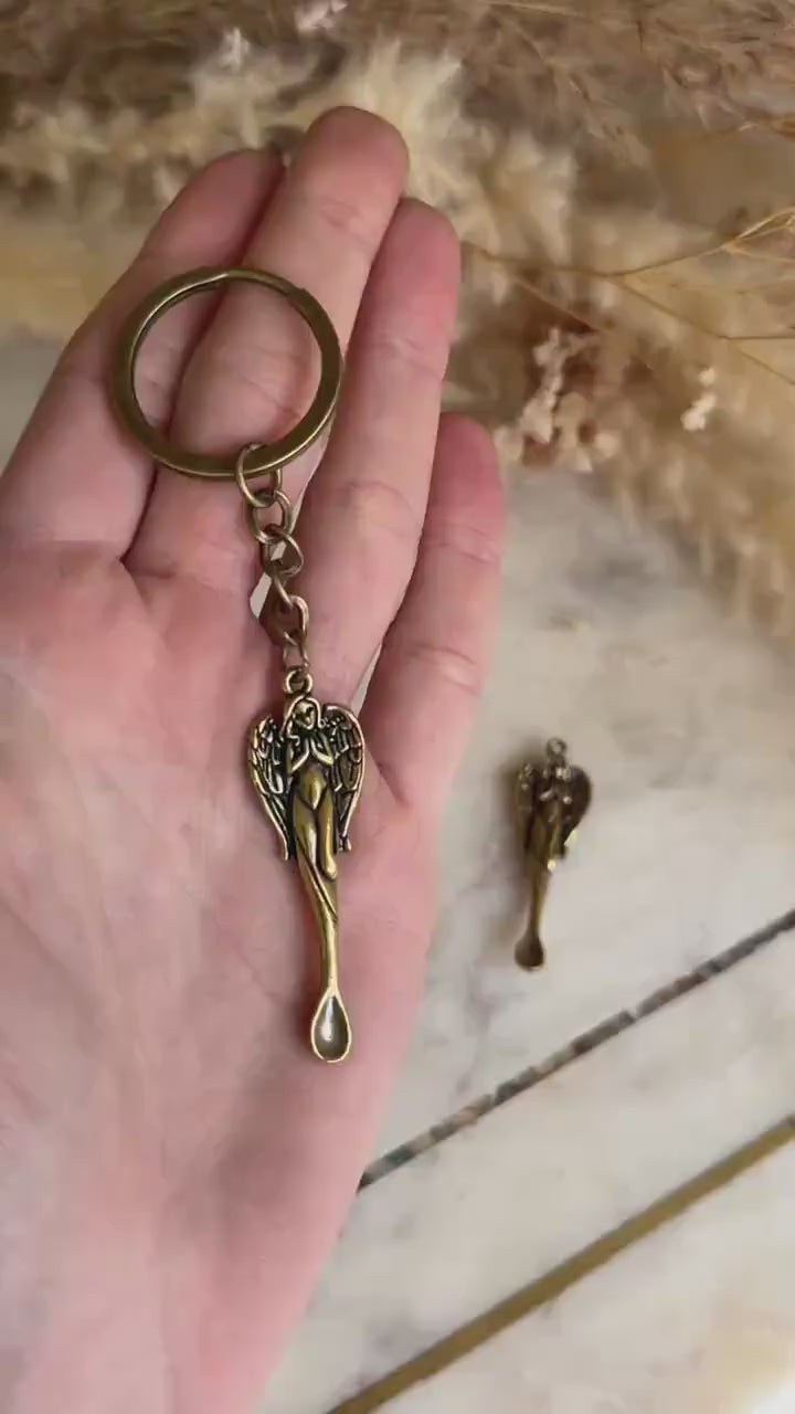 brass woman ear spoon, keychain ear pick, Brass Girl Artwork, brass ear spoon, Ear cleaning tool, Curette Cleaner Keychain Pendants