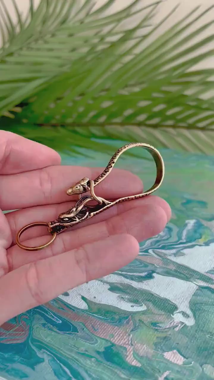 Solid Brass Exotic Snake Keyring, Mystical Dragon-Snake Keychain,