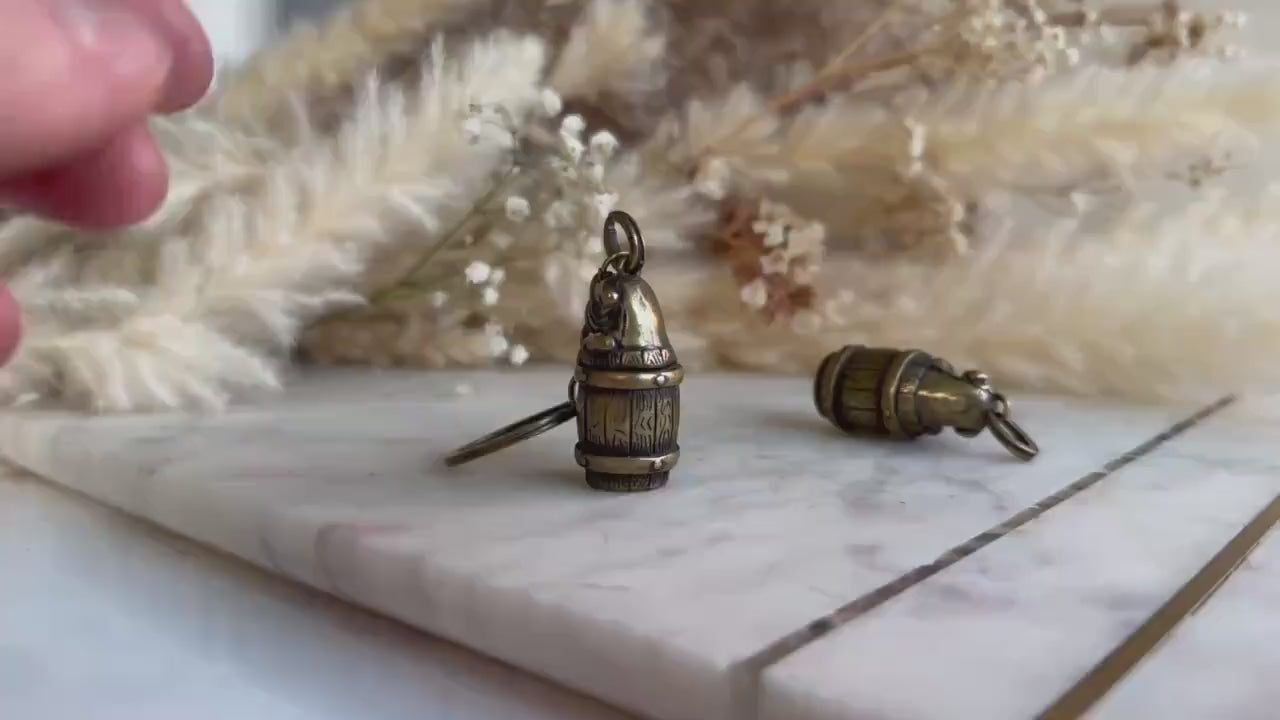 Secret Brass Pill Box Keychain – Bulldog on Barrel Hideaway