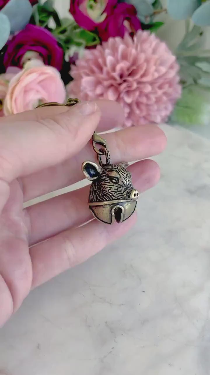 Brass Pig Bell Pendant, Pig Head Ornament, traditional style Brass Pig Collectible