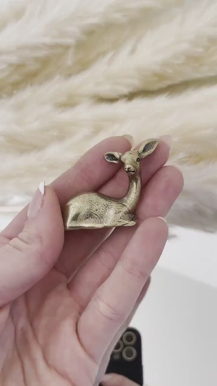 Elegant deer Statuette, Fine solid brass statuette, Fawn Bambi figurine, Fountain pen rest, Brush holder, Gift for her, Christmas gift