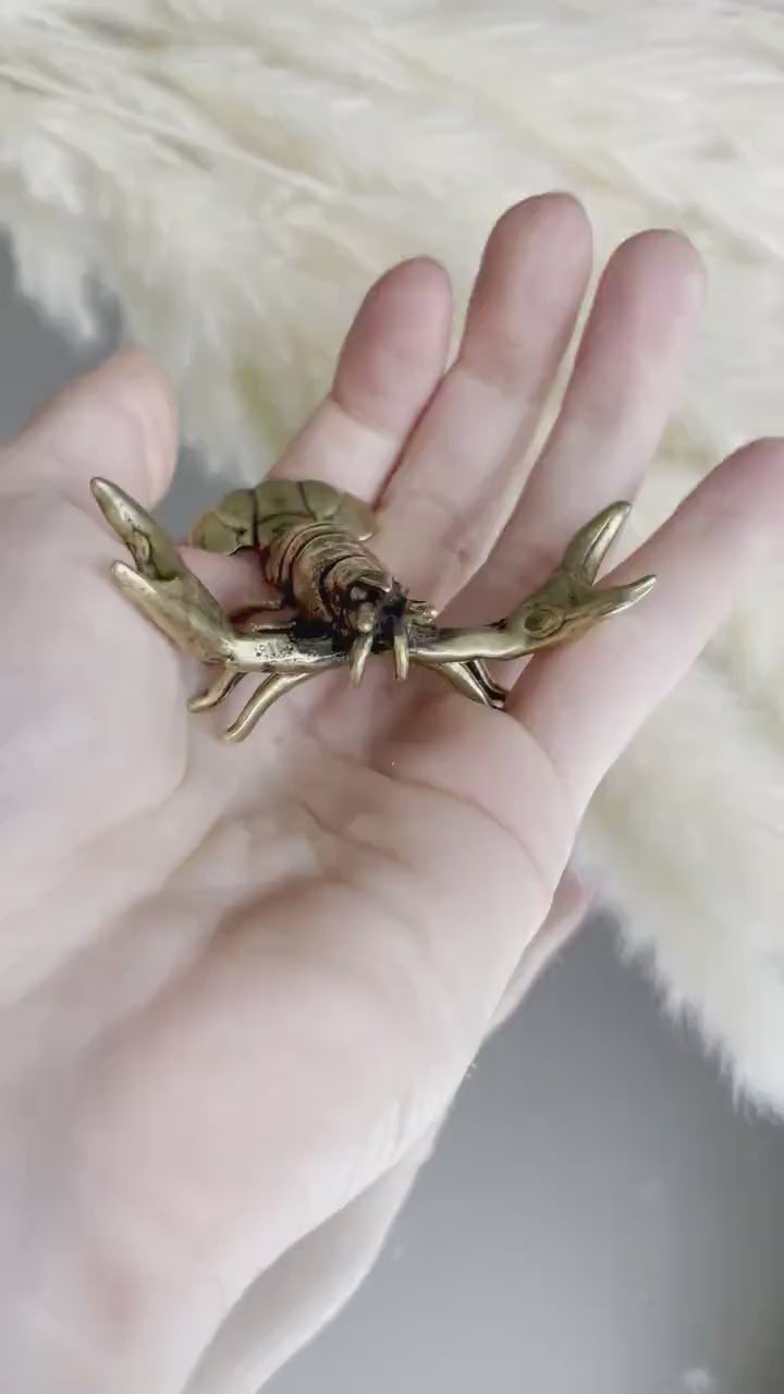 Mighty Lobster, lifelike solid brass sculpture, Pen rest, Brush holder, Paperweight, Desktop ornament, Gift for boss, Creative gift