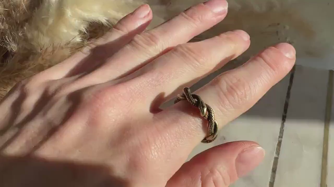 Solid brass twin snake ring, adjustable serpent wrap ring, ouroboros reptile jewelry, mystical brass snake band
