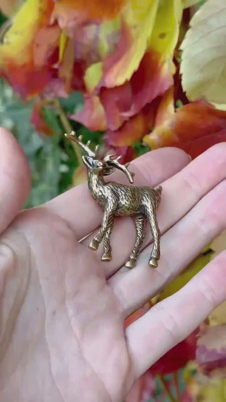 Happy Christmas reindeer, Fine lifelike brass figurine, Deer decor, Reindeer ornament, Cute Christmas gift, Gift for friend
