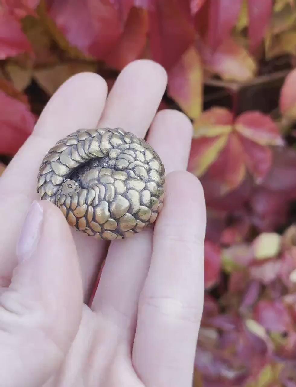 Fine Snuggled Pangolin, Metal Solid Brass Figurine, Paperweight, Desktop ornament, Cozy friend, Home decoration