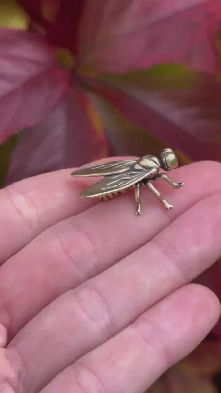 Fly Ornament, Annoying Fly Brass figurine, realistic Tiny insect decoration, Funny Fly gift