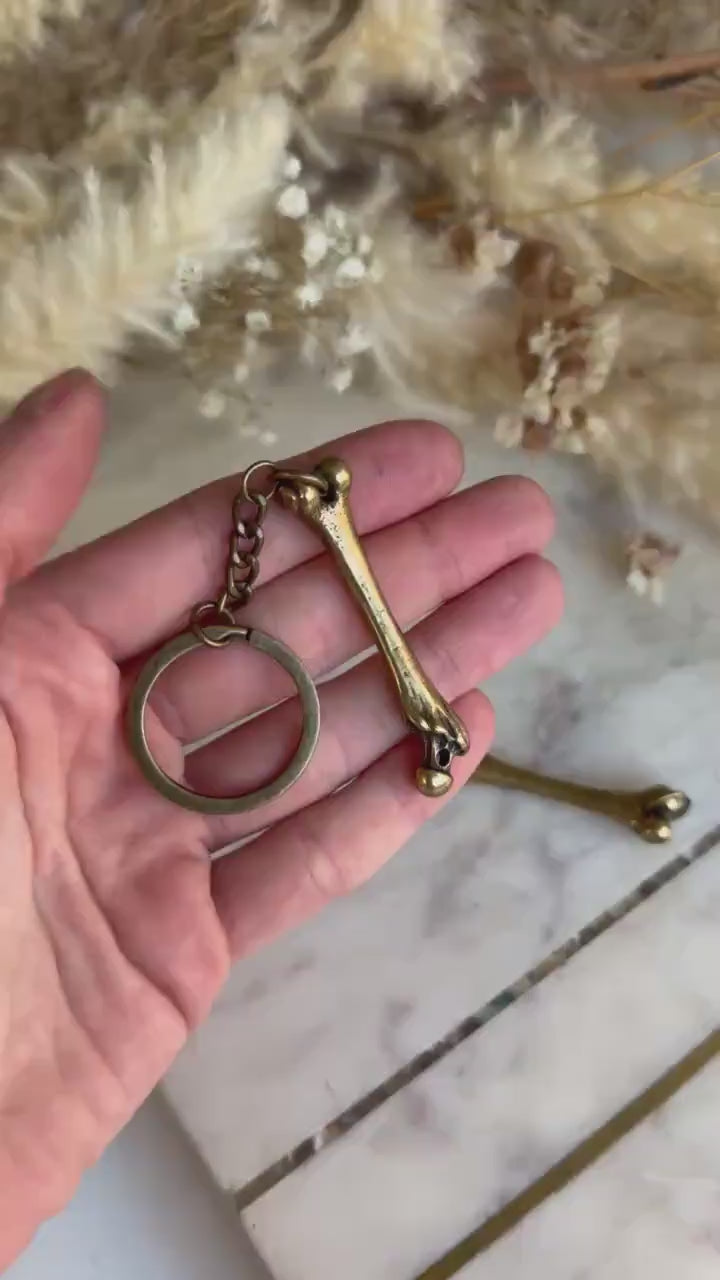 Brass Keychain – Anatomical Bone with Claw Detail – Unusual Gift for Doctor or Anatomist – Halloween Gothic Key Ring