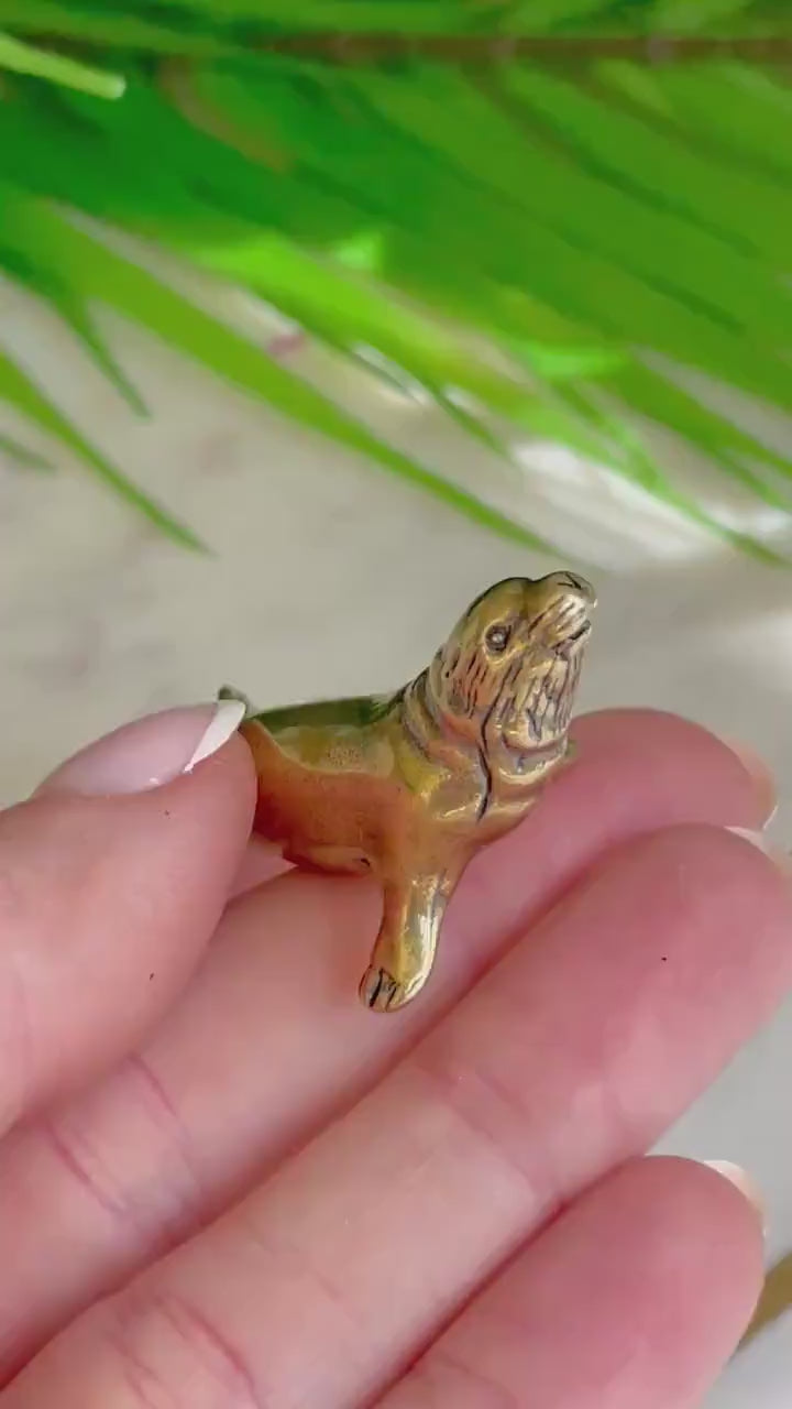 Lifelike fine Sea lion miniature, solid brass figurine, sea creature sculpture, pinnipeds miniature, cute seal