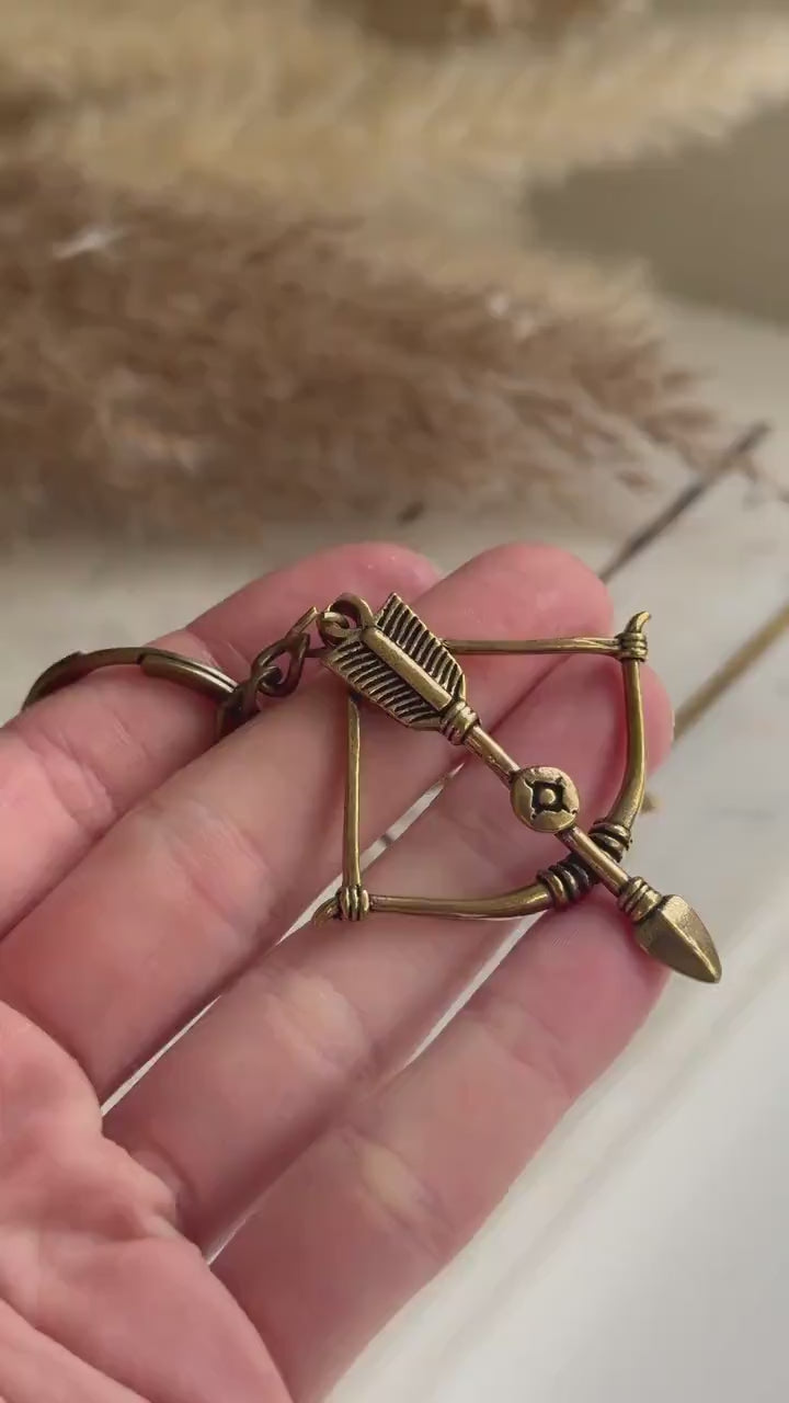 Solid brass Fine Highly Detailed Bow & Arrow Key Ring, Archery Pendant, Warrior Tool Keyring