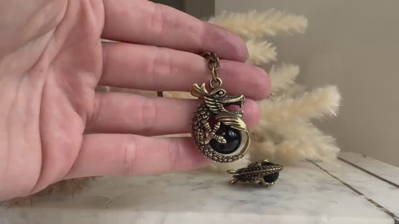 Solid Brass Dragon holding a globe Keychain, Brass Dragon pendant, fine craftsmanship dragon Key Ring