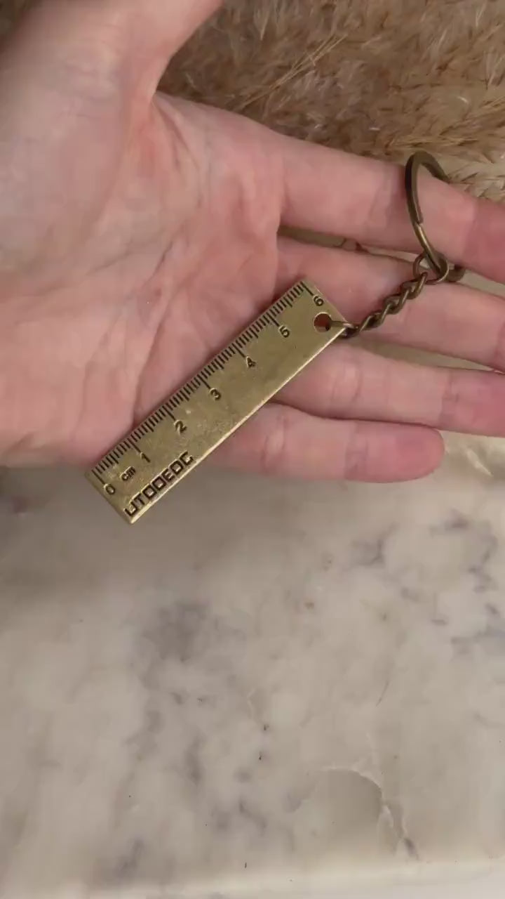 Compact Brass Ruler 6CM keyring, Metal Ruler pedant, Good luck keyring