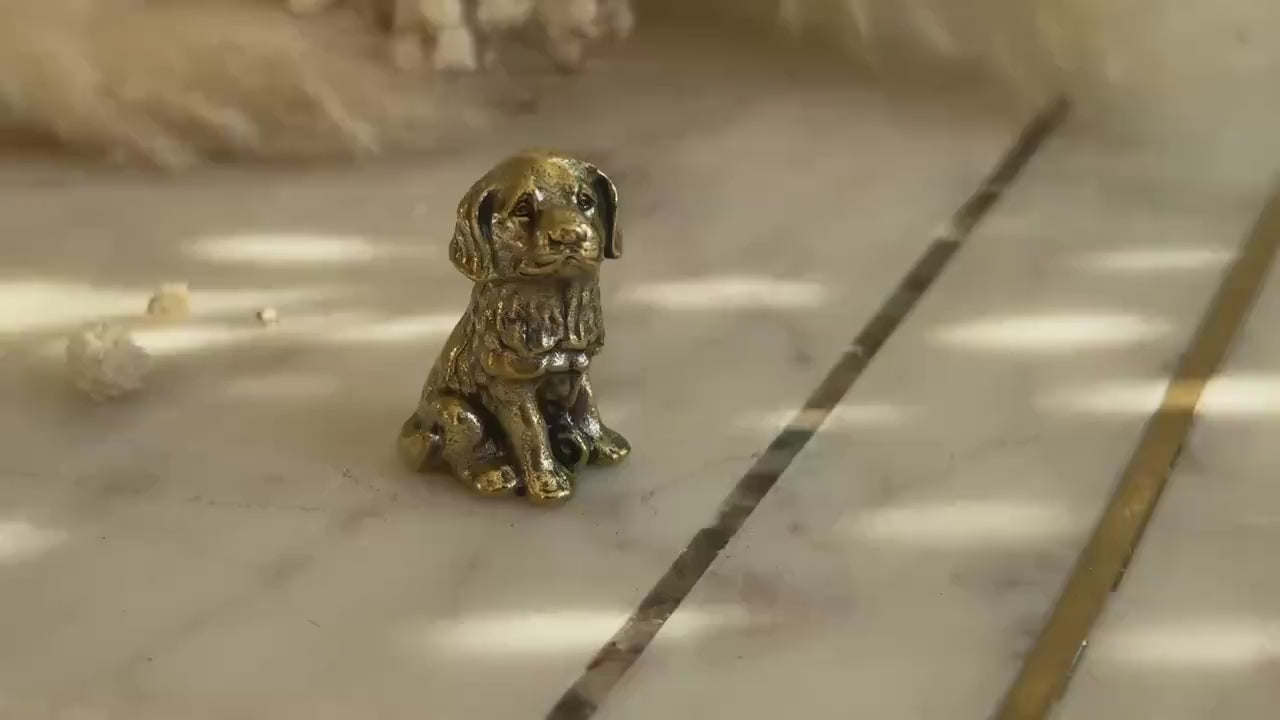 Miniature Brass Dog Figurine β Sitting Retriever Puppy dog statue