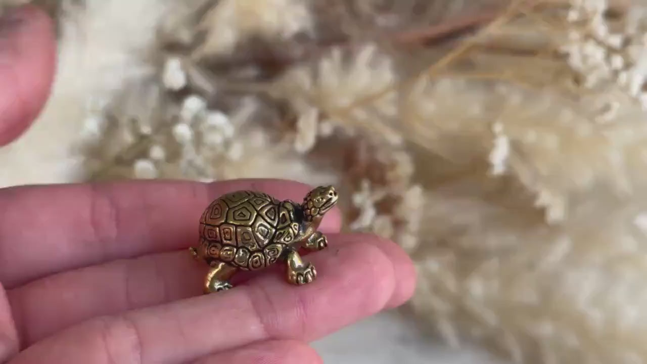 Small Brass Turtle figurine, Turtle ornament, Cute little tortoise gift, Japanese style statue, Feng Shui ornament