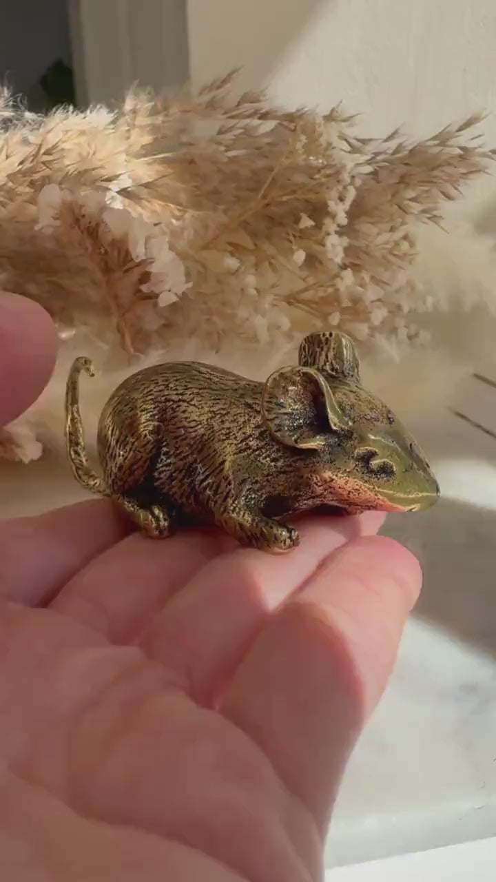 Realistic Solid brass mouse figurine, Golden mouse Miniature, Creative Rat Desktop Decoration, Adorable Mouse Paperweight
