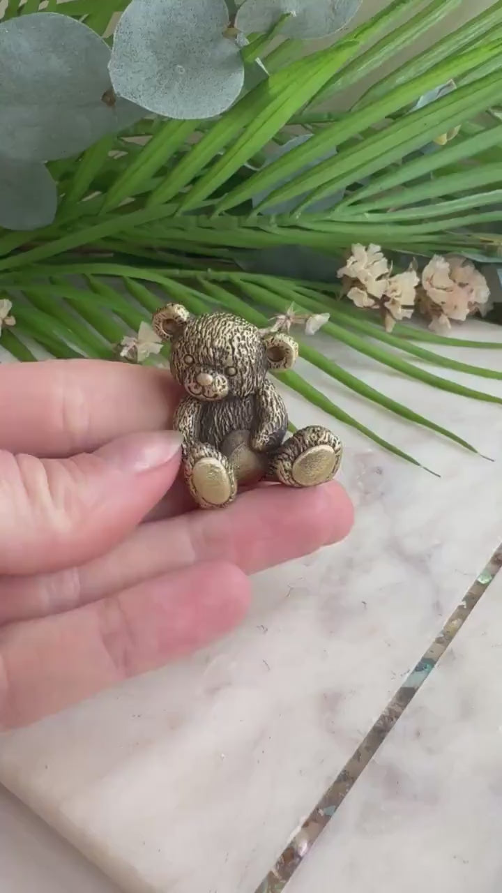 Solid brass Cute Miniature Teddy Bear, Metal  Collectible Bear toy, Kind gift for loved ones