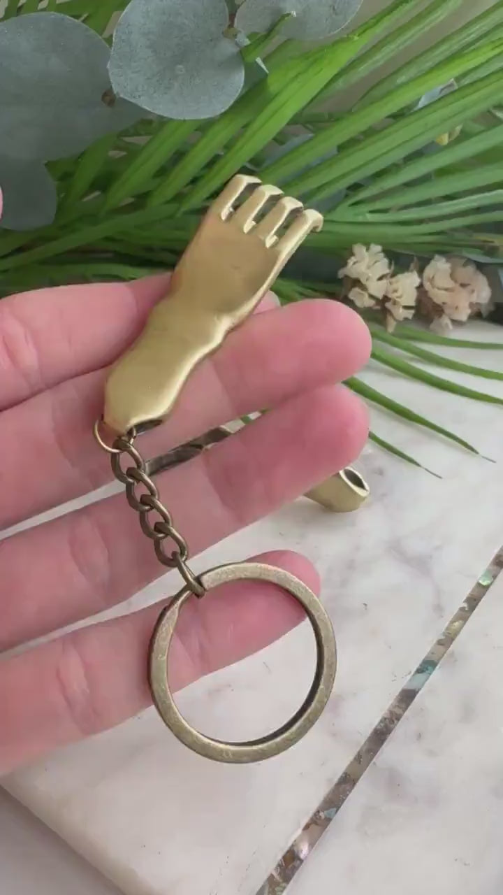 Solid Brass Creative Hand bottle opener, brass hand keyring, Cool gift for him