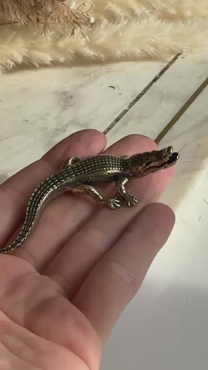 Realistic solid brass crocodile figurine, metal haunting croco statue, mini metal crocodile figurine, alligator art