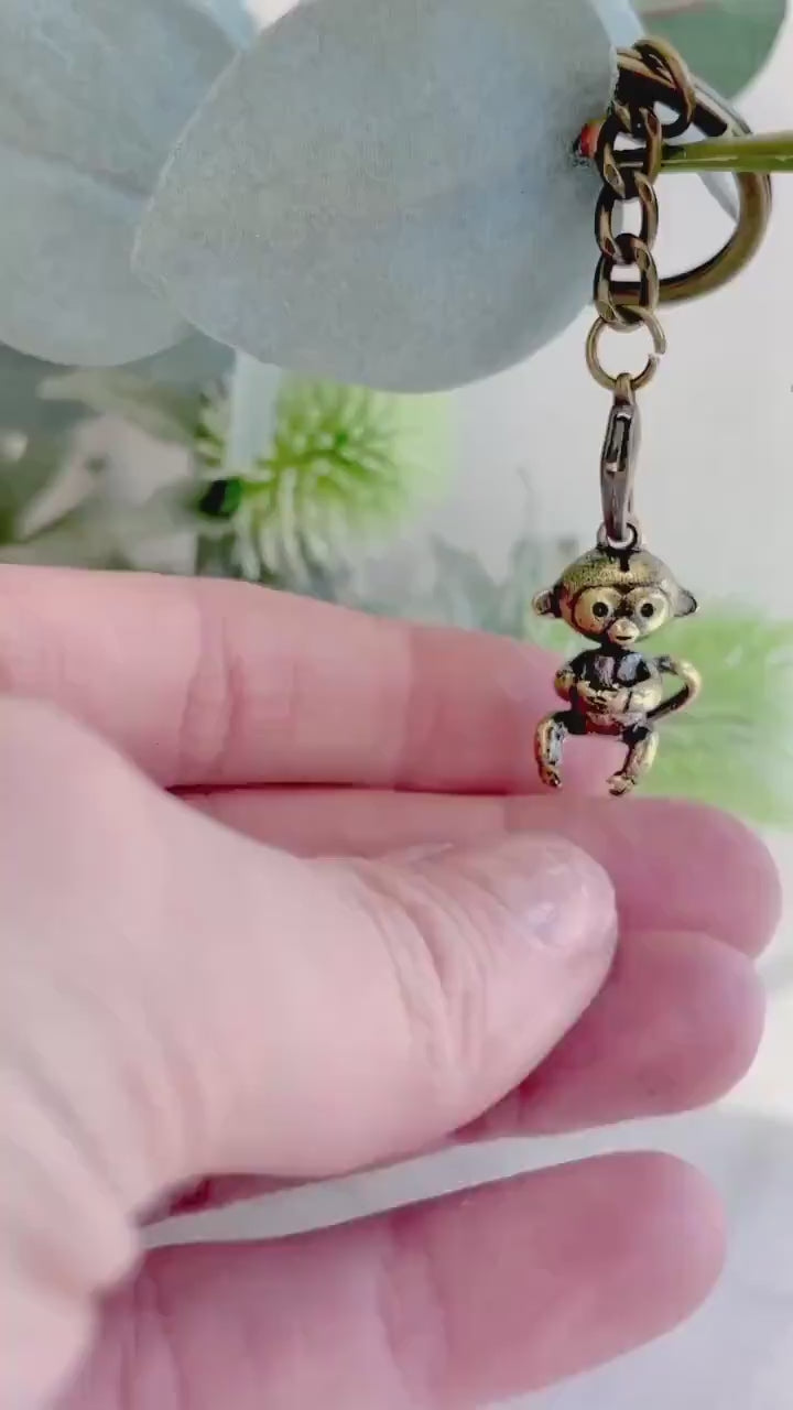 Fine craftsmanship Solid Brass monkey with rotating head pendant, Brass macaca keyring, mini monkey necklace , Cool gift