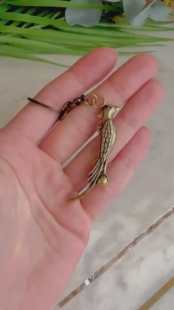 Nobel Phoenix pendant, Bird of paradise Brass pendant, creative keychain, Curious bird charm, parrot  Keychain