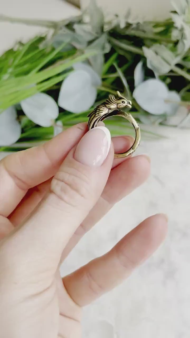 Bird of paradise adjustable Ring, Golden Phoenix ring, bird with a beauttiful tail ring