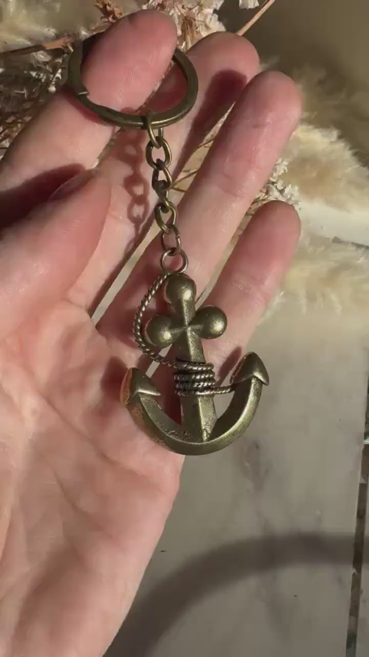 Solid Brass Anchor Pendant, creative nautical brass figurine, anchor keychain, gift for sailor, old ship anchor