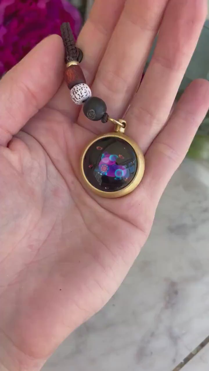 Luminous Brass and Lampwork Twelve Zodiac Turning Pendant keychain , Glow in the Dark, Good Luck Hand-woven Rope Chinese Horoscope Ornament