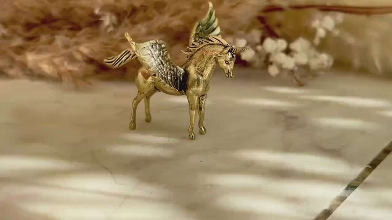 Beautiful unicorn miniature, solid brass Pegasus figurine, fairytale inspired unicorn, magical little present