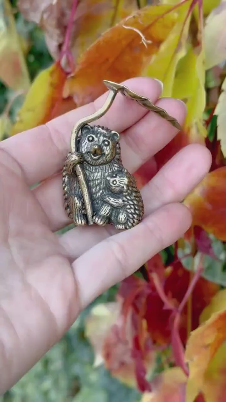 Happy Hedgehog family miniature, solid brass hedgehogs figurines, Forest animal, Fine craftsmanship, Little hedgehogs ornament
