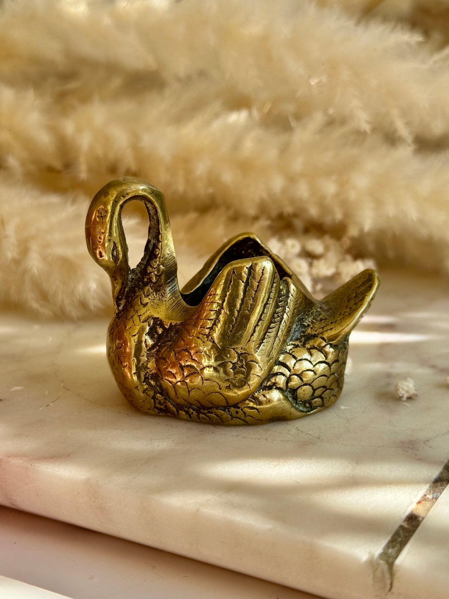 Miniature Brass Swan Match Strike Holder – Mid-Century English Decor