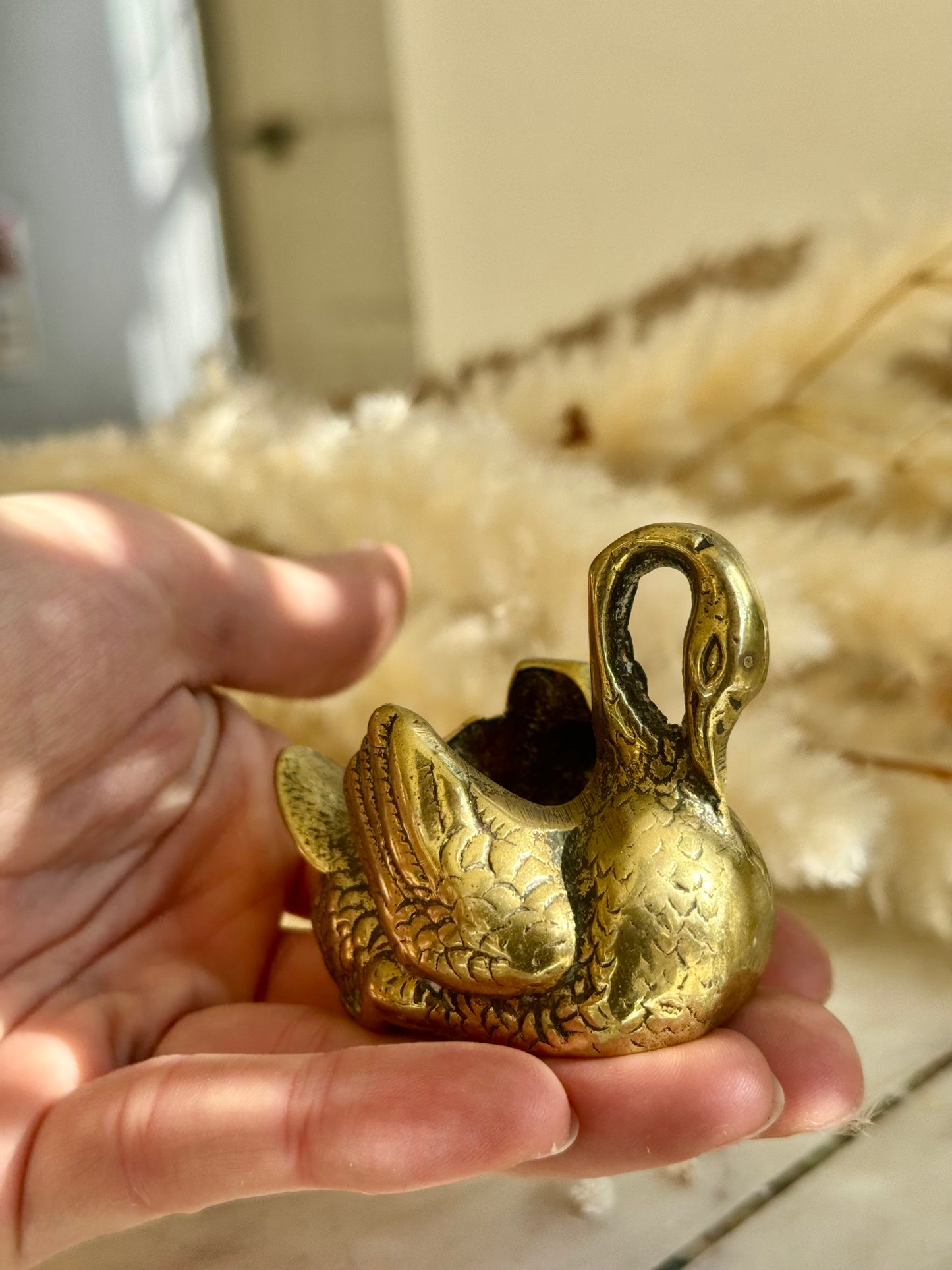 Miniature Brass Swan Match Strike Holder – Mid-Century English Decor